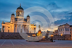 Helsinki Finland, sunrise at Helsinki Cathedral and Senate Square