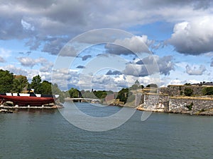 Helsinki, Finland :  Suomenlinna, Sveaborg sea fortress seen from boat