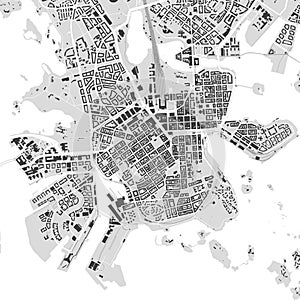 Helsinki map, Finland. Grayscale city map, vector streetmap