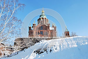Helsinki. Orthodox Assumption Cathedral on a sunny winter day photo
