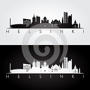 Helsinki skyline and landmarks silhouette