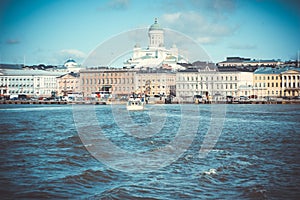 Helsinki skyline. Lutheran cathedral of St.Nicholas in Helsinki.