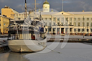 Helsinki town hall and old port in Winter