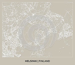 Helsinki (Uusimaa, Finland) street map outline for poster, paper cutting.