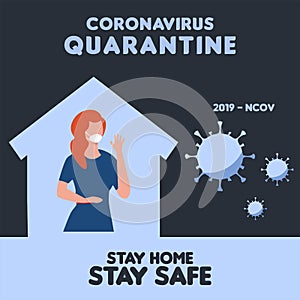 Helter in place. pandemic of coronavirus and social distancing. staying at home with self quarantine to stop outbreak and protect