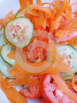 Helthy Nutrition Fresh Eco Carrot Petals Tomato Cucumber Salad