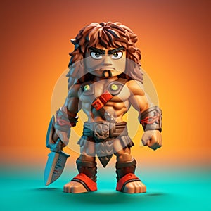 Playful Cartoon Illustration Of Heman Character With Sword And Helmet