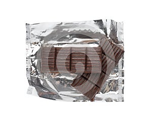 Hematogen bars with foil wrapper on white background, top view