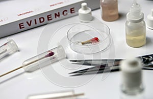 Hematological analysis with forensic test kit in a murder in a crime lab