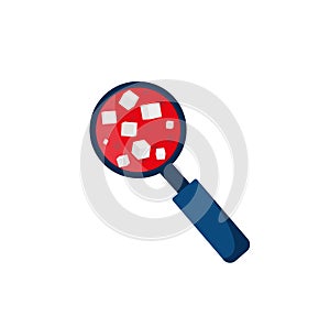 Hematology concept with red blood cell in test tube and magnifying glass, vector illustration in flat style