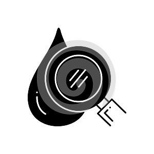 Black solid icon for Hematology, drop and magnifer