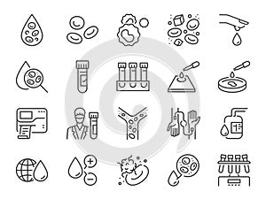 Hematology icon set. It included hematologist, blood, hemoglobin, cells, and more icons. Editable Vector Stroke. photo