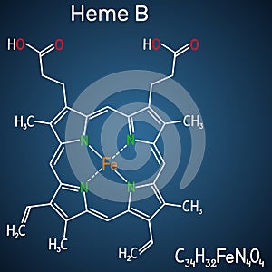 Heme B, haem B, protoheme IX molecule. It is component of hemoglobin, myoglobin, peroxidase and cyclooxygenase families of enzymes photo