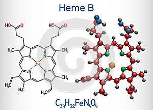 Heme B, haem B, protoheme IX molecule. It is component of hemoglobin, myoglobin, peroxidase and cyclooxygenase families of enzymes photo