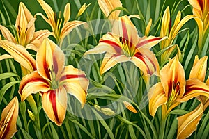 Hemerocallis, a day lily, fresh leaves