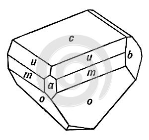 Hemihedral Crystal of Pyroxene, vintage illustration