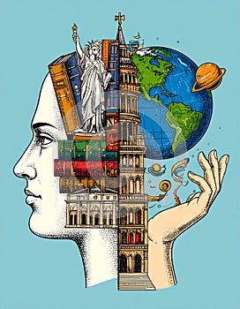 The hemispheres of the brain. left side symbolizing