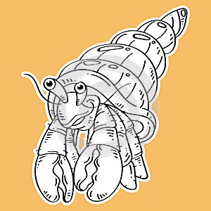 Hemit Crab sea hand draw line vector