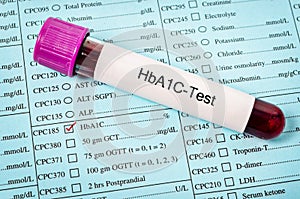 Hemoglobin A1c test with sample blood.