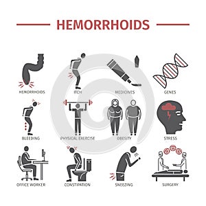 Hemorrhoids icon Infographics. Signs for web graphics.