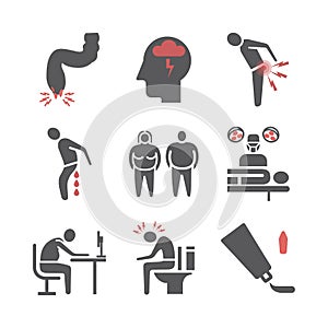 Hemorrhoids icon Infographics. Vector signs for web graphics.