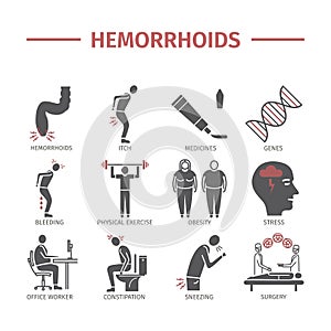 Hemoroidy ikona infografiky. vektor známky pavučina grafika 
