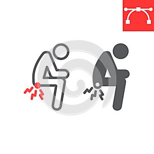 Hemorrhoids line and glyph icon, anus pain and constipation, hemorrhoid vector icon, vector graphics, editable stroke