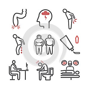 Hemorrhoids line icon Infographics. Vector signs for web graphics.