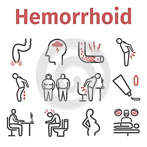 Hemorrhoids line icon Infographics. Vector signs for web graphics.