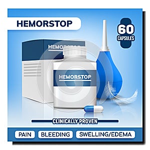 Hemorrhoids Pills And Tool Advertising Poster Vector