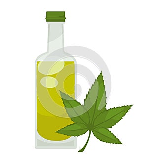 Hemp oil in bottle. Vector flat isolated icon