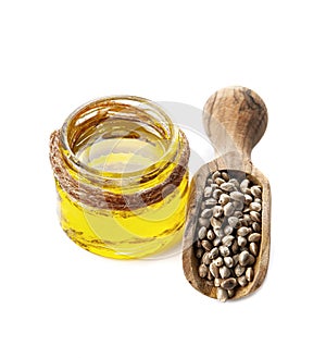 Hemp oil with hemp seed . Oil CBD
