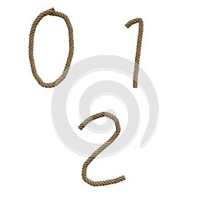 Hemp rope capital letters alphabet - digits 0-2