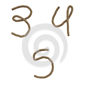 Hemp rope capital letters alphabet - digits 3-5