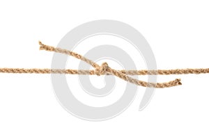 Hemp rope with knot on white background