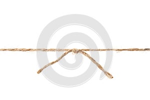 Hemp rope with knot on white background