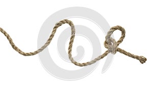 Hemp rope with knot on white background