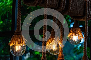 Hemp Rope Light - Barn Beam Pendant - Wood Ceiling Chandelier Edison Bulb