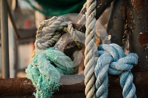 Hemp rope and rigging on a fishing trawler