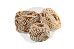 Hemp rope winded is a ball isolated on white background