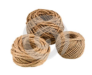 Hemp rope winded is a ball isolated on white background