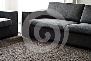 Hemp rug and fabric couch setting