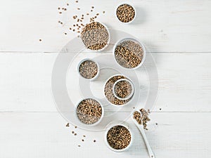 Hemp seeds flat lay copy space