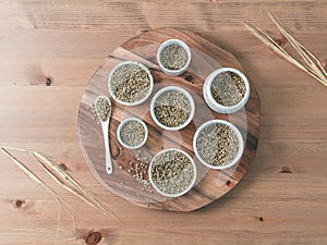 Hemp seeds flat lay copy space