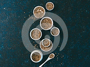 Hemp seeds flat lay copy space