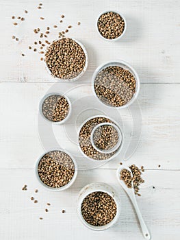 Hemp seeds flat lay vertical