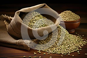 hemp seeds spilling from a burlap bag