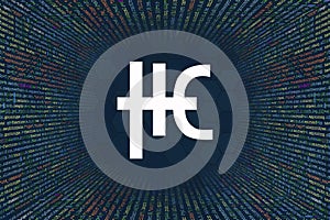 Hempcoin, THC  cryptocurrency symbol. A tunnel from a computer program code. Programmer Strings of code, Javascript, CSS and PHP.