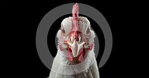 Hen animal face chicken portrait on black background