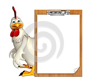 Hen cartoon character with exam pad